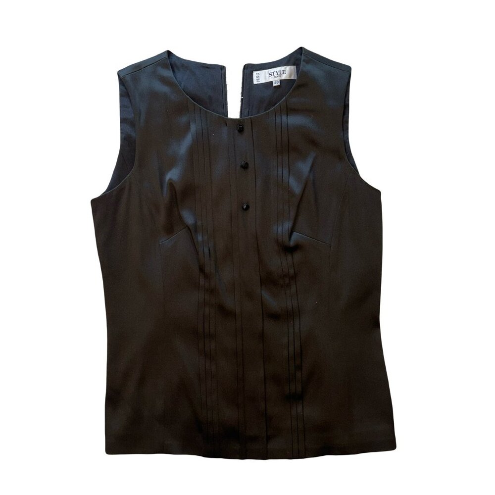 Style Paris Black Silk Sleeveless Blouse